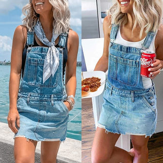 Women's Denim Suspender Skirt