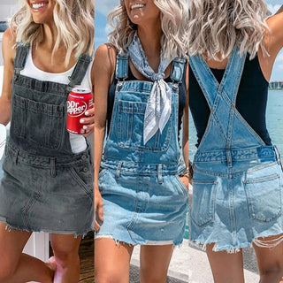 Women's Denim Suspender Skirt