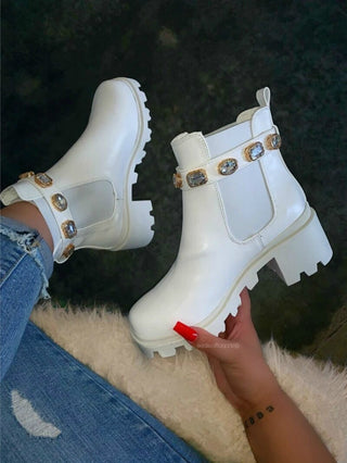 Ankle Boots for Woman Crystal Belt Buckle Real Boots