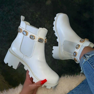 Ankle Boots for Woman Crystal Belt Buckle Real Boots