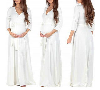 Deep V Neck Long Sleeve Maternity Dress