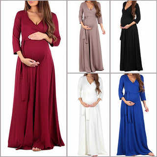 Deep V Neck Long Sleeve Maternity Dress