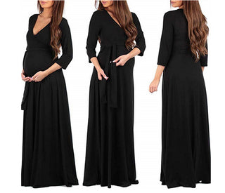 Deep V Neck Long Sleeve Maternity Dress