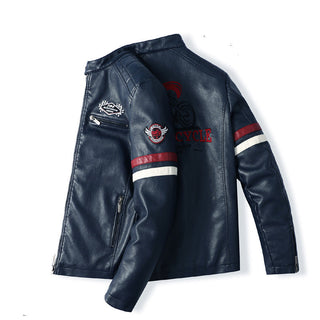 Leather Embroidered Colorblock Biker Jacket