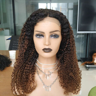 10A Ombre Human Hair Kinky Curly 4x4 Lace Front Wigs T1B 30