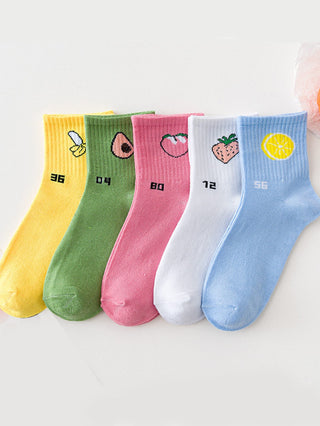 5 pairs Girls Cartoon Graphic Socks