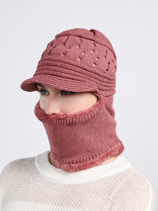 Solid Knitted Hat With Neck Gaiter