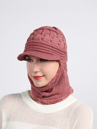 Solid Knitted Hat With Neck Gaiter