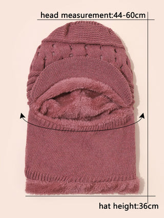 Solid Knitted Hat With Neck Gaiter