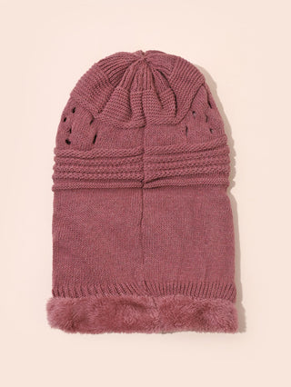 Solid Knitted Hat With Neck Gaiter