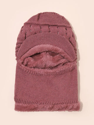 Solid Knitted Hat With Neck Gaiter