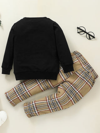 Boys Plaid Patched Sweat Set