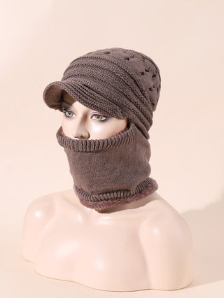 Solid Knitted Hat With Neck Gaiter