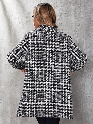 Houndstooth Print Pocket Patched Tweed Overcoat