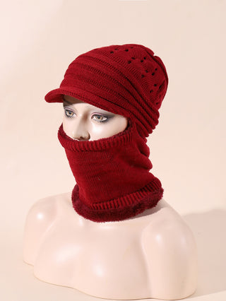 Solid Knitted Hat With Neck Gaiter