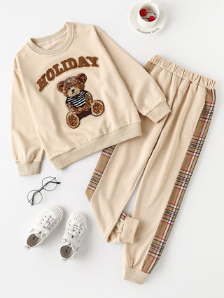 Bear Patch Plaid Sweat Set