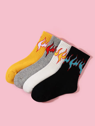 4 pairs Toddler Kids Flame Pattern Socks