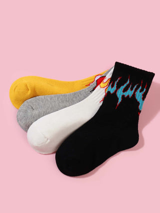 4 pairs Toddler Kids Flame Pattern Socks