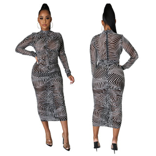 Printed Mesh Stretch Dress