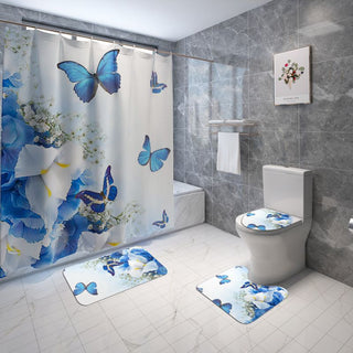 Polyester 3d Printed Shower Curtain Four-piece Set