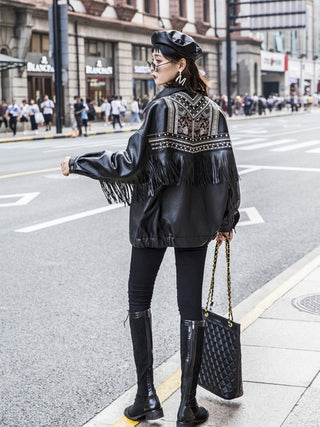 Embroidered rivet biker jacket