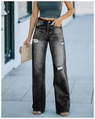 Mid-waist Women's Ripped Denim Trousers