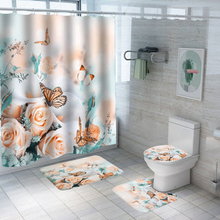 Polyester 3d Printed Shower Curtain Four-piece Set