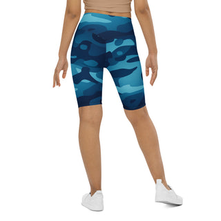 Blue Camo Print Biker Shorts