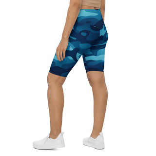 Blue Camo Print Biker Shorts