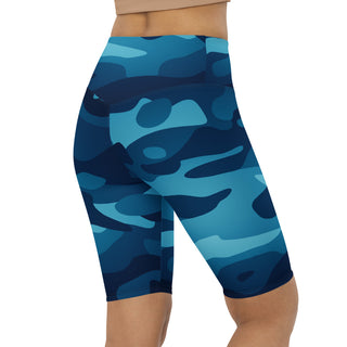 Blue Camo Print Biker Shorts