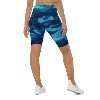 Blue Camo Print Biker Shorts