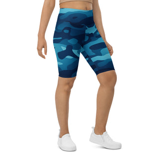 Blue Camo Print Biker Shorts