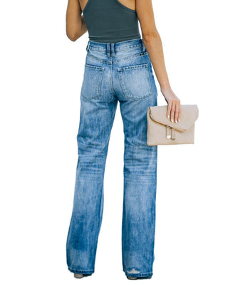 Mid-waist Women's Ripped Denim Trousers