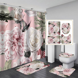 Polyester 3d Printed Shower Curtain Four-piece Set