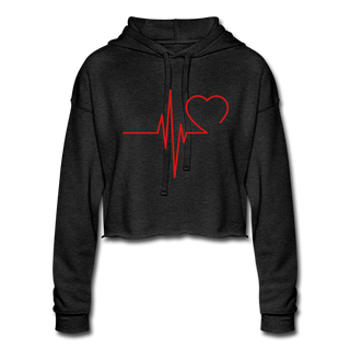 Women's EKG  Valentines Cropped Hoodie - deep heather